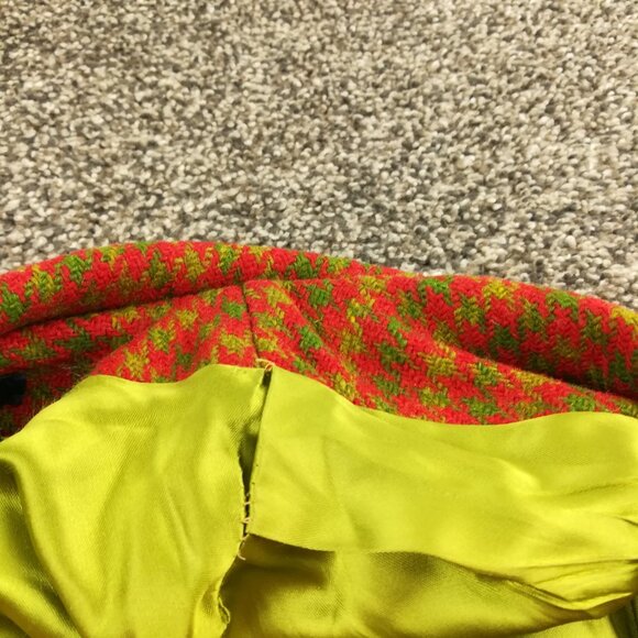 Burberry London Coat Tweed Wool Houndstooth Checked Red Green Long Womens Small - Picture 10 of 14